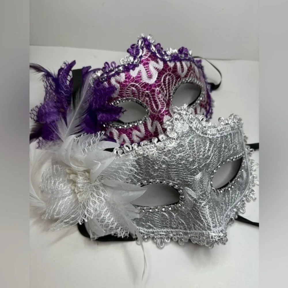Elegant Purple Lace Masquerade Mask 2 purple and white